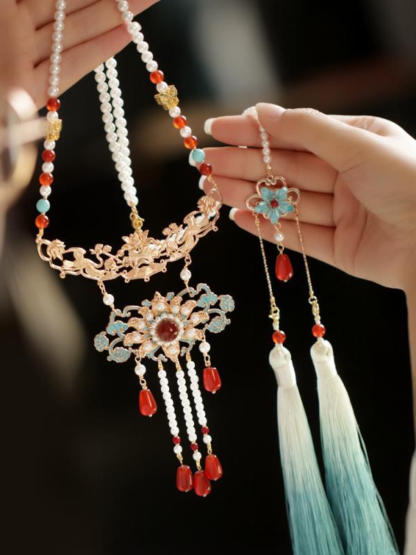 首飾り チャイナ風 バック クラウド フリンジ ネックレス レトロ 漢服 スカート アクセサリー フリンジ ペンダント