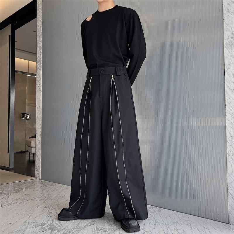 ストリート 雰囲気 ジッパー スリット カジュアルパンツ メンズ ファッション ストレート ワイドレッグ..