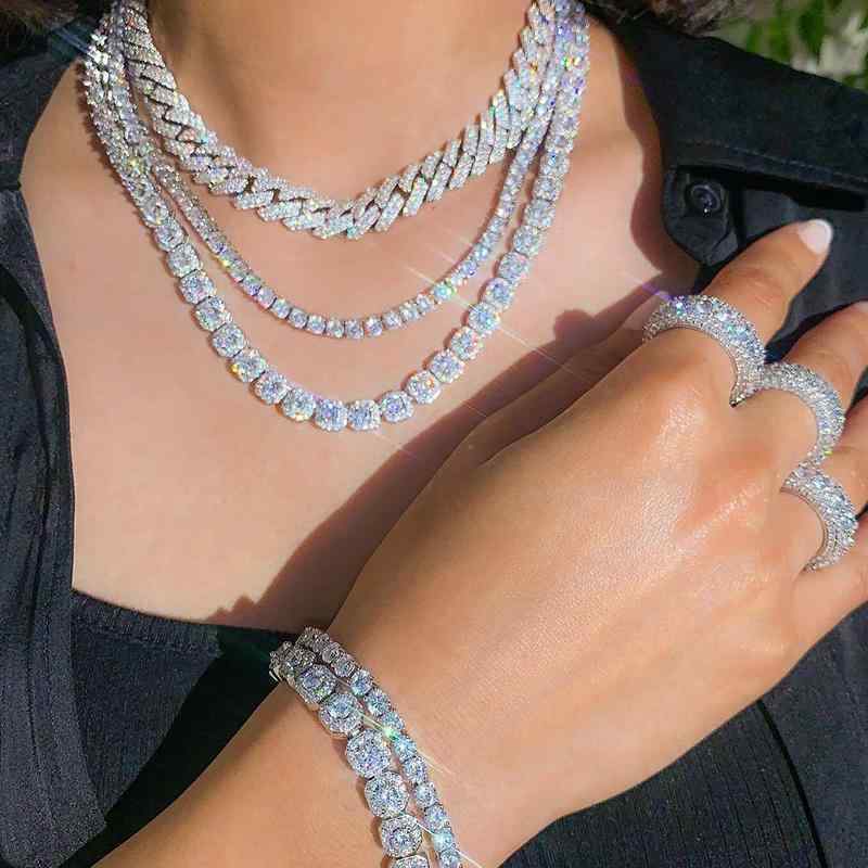 ネックレス HIP HOP ジュエリー ユニセックス チタン 鋼 色褪せくい ヒップホップ ちりばめられた 大きい ジルコン 単列 テニス チェーン メンズ レディース ヒップホップ キューバ チェーン カップル用