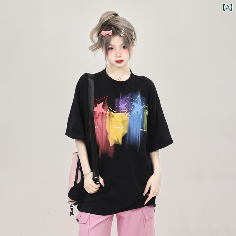 Tシャツ オーバーサイズ 半袖 プリントシャツ カジュアル キュート トップス 夏 ユニセックス ファッション