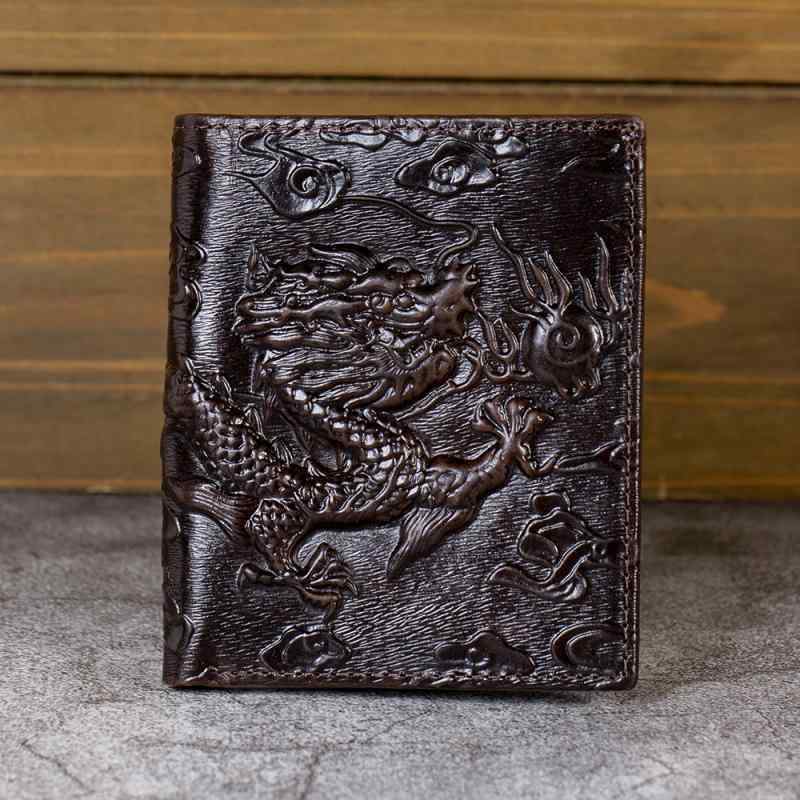 ショート ウオレット 龍 二つ折り メンズ 本革 財布 最上層 牛革 型押し ドラゴン柄 オイル ワックス ..