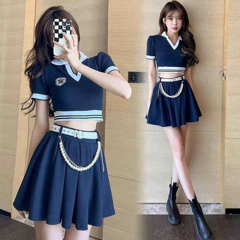 レディース 学生 チアリーディング 衣装 韓国 女子制服 スーツ 女子 グループ ダンス ジャズ パフォーマンス 夏 トップス キュロット ベルト付き スポーツ 競技