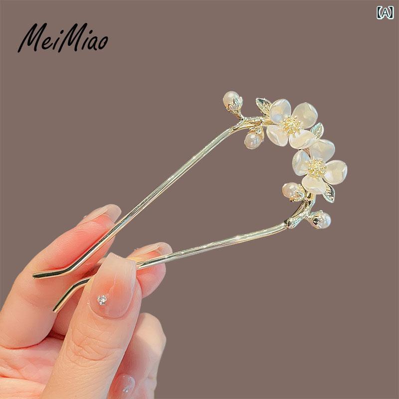 かんざし レディース ヘアアクセサリー 髪飾り 和装 和服 春夏 椿 U字型 ピン 漢服 花