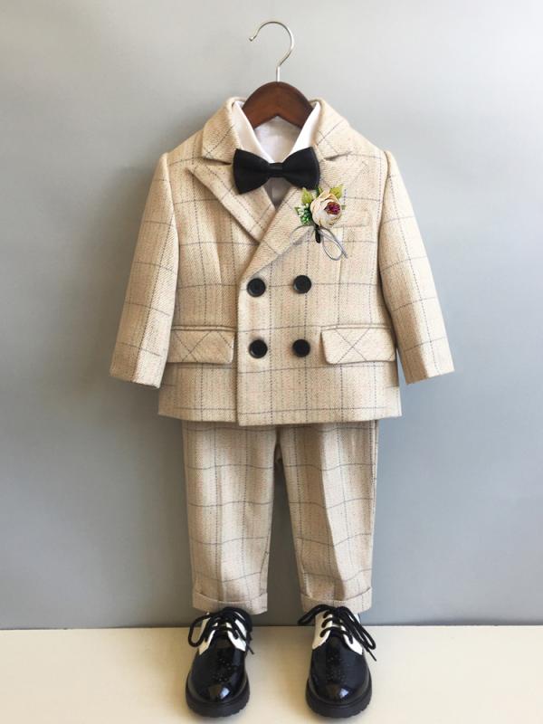 子供服 キッズ スーツ セット 男の子 おしゃれ 秋冬 ドレス 英国風 パフォーマンス 衣装 チェック柄 ブリティッシュ イベント ボーイズ セレモニー