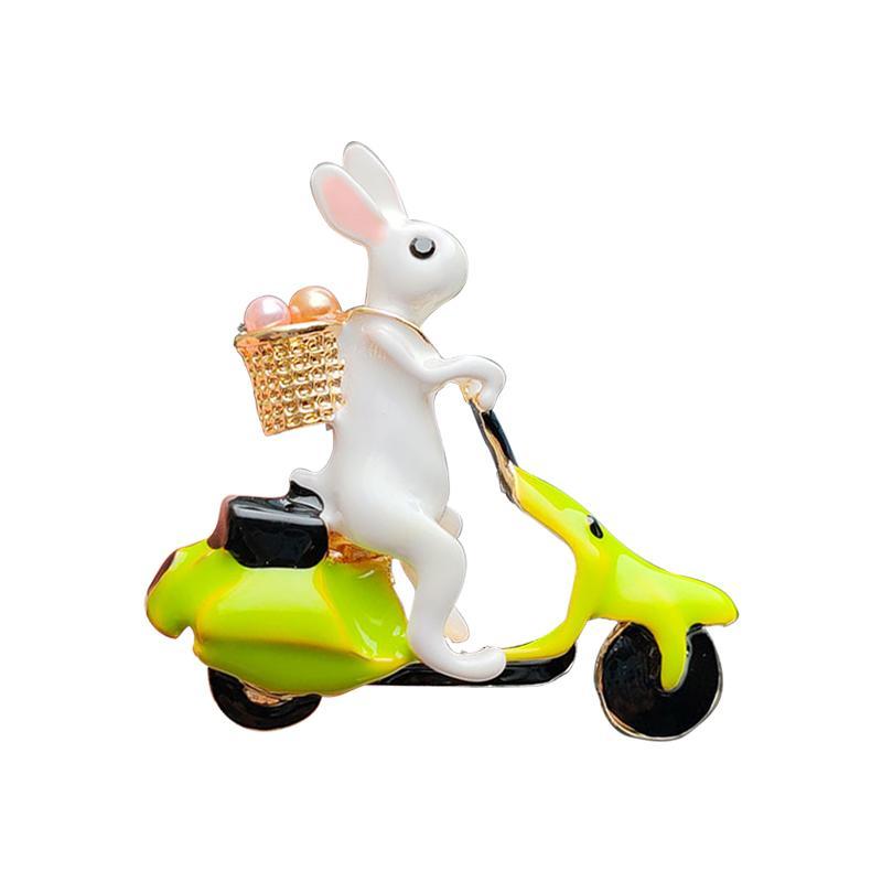 ブローチ おしゃれ 自転車 乗る かわいい ウサギ おしゃれ 干支 動物 アクセサリー パール(4)