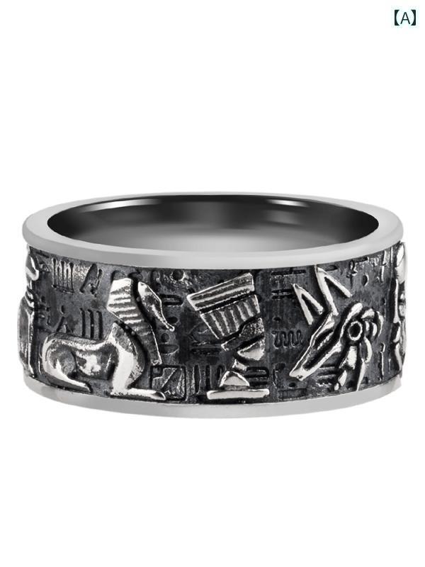 指輪 シルバーS925 エンボス 加工 エジプト 神 ホルス アヌビス レトロ リング メンズ 男性用 シングル テール インデックス ワンポイント ファッショ...