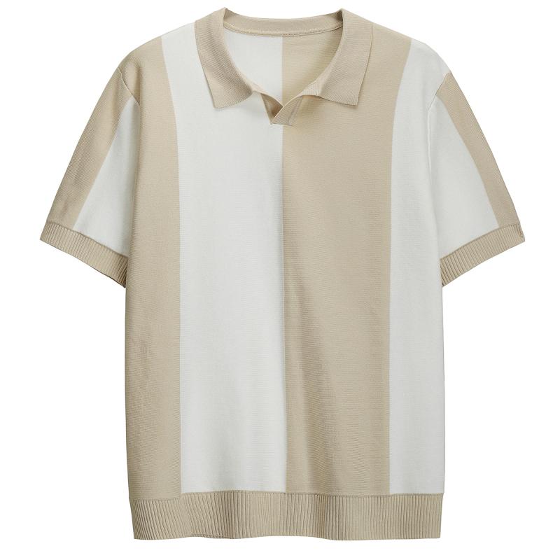 ポロシャツ 半袖 メンズ 夏 ひんやり 涼しい ニット 折り襟 トップス 韓国 カジュアル バイカラー スト..