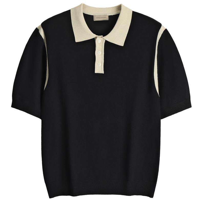 ポロシャツ 半袖 メンズ 夏 カジュアル ビジネス 折り襟 三つボタン ニット トップス 薄手 バイカラー ..
