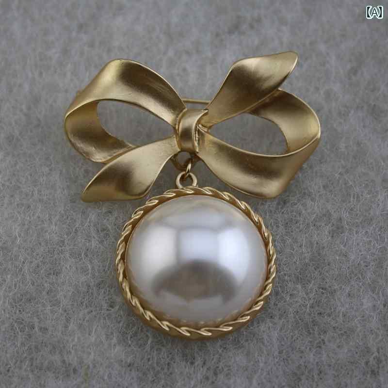 リボン ブローチ レディース ファッション アクセサリー オールシーズン 装飾 マット ゴールド アメリカ クラシック 韓国 コサージュ ピン