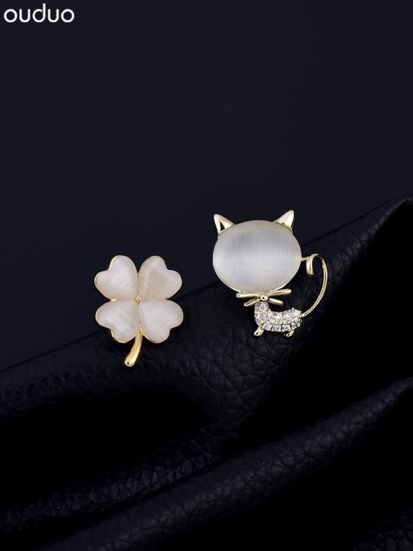 ブローチ レディース おしゃれ 露出防止 バックル 小さい 服固定 ハイエンド レディース 小さい さわやか ピン かわいい 四つ葉のクローバー 猫 アクセサリー コサージュ