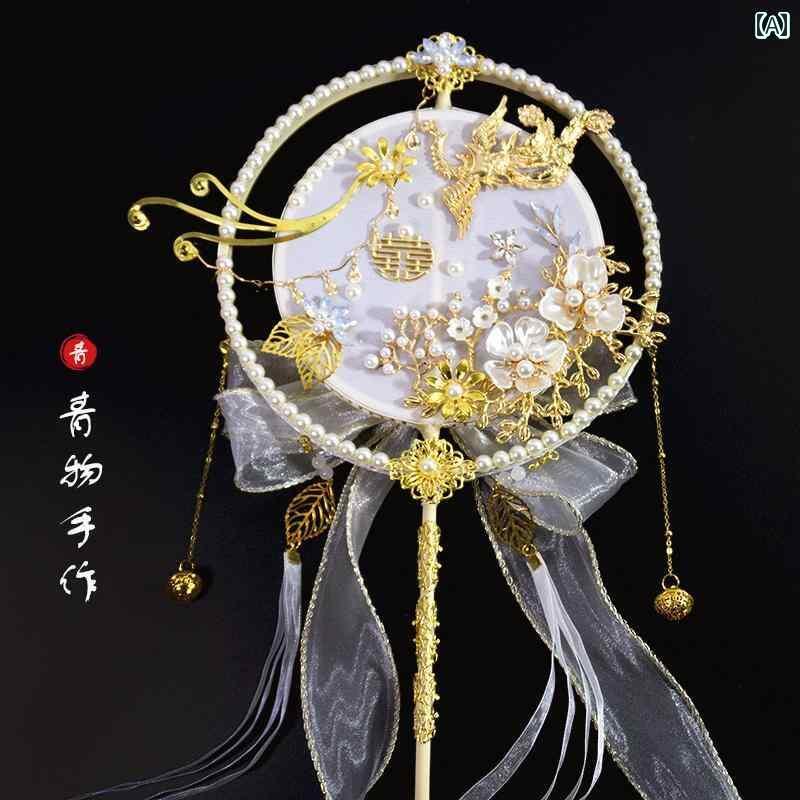扇 うちわ ファン おしゃれ チャイナ風 ウェディング 結婚式 ダブル 生地 タッセル お祝い アクセサリー インテリア 小物 プレゼント ハッピー ラウンド