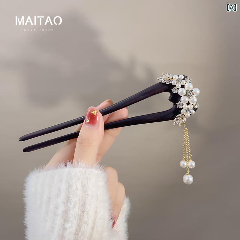 かんざし 一本 レディース ヘアアクセサリー 髪飾り 和装 和服 サンダルウッド U字型 ピン 花 中国風 漢服 チャイナドレス 木製