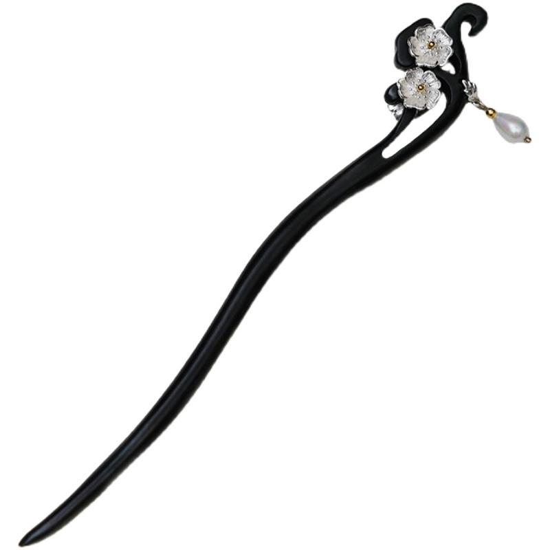 かんざし 一本 レディース ヘアアクセサリー 髪飾り 和装 和服 ロング ピン 花 漢服 レトロ エスニック 黒白檀