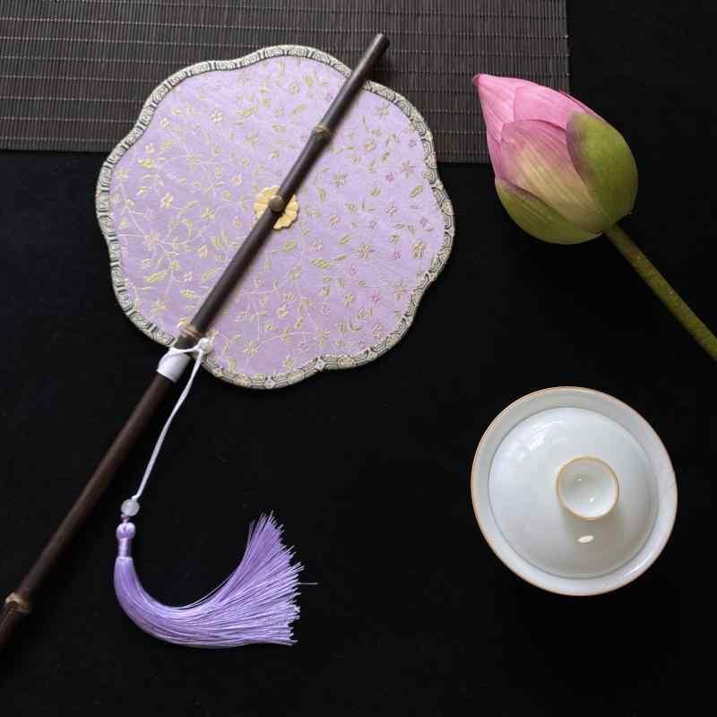 扇 うちわ ファン おしゃれ レトロ 竹 腰 扇子 ラウンド チャイナ風 ロングハンドル タッセル 回転 ポータブル ウエスト アクセサリー 小物 ロールアップ