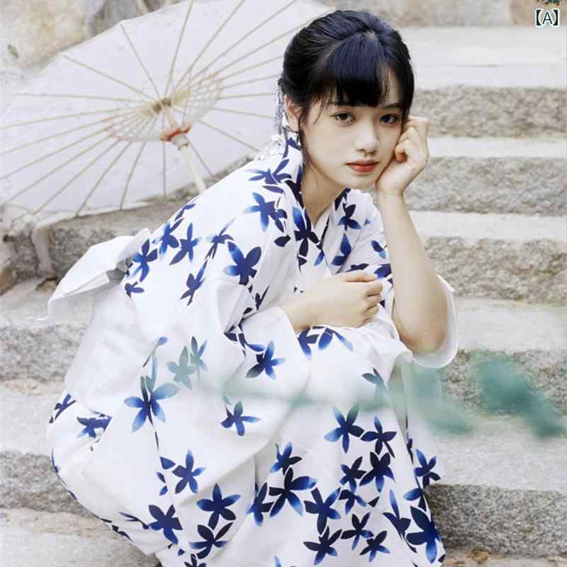 浴衣 着物 和服 おしゃれ かわいい レディース セットアップ 写真 スタジオ 撮影 旅行 フリーサイズ さわやか ホワイト 花柄