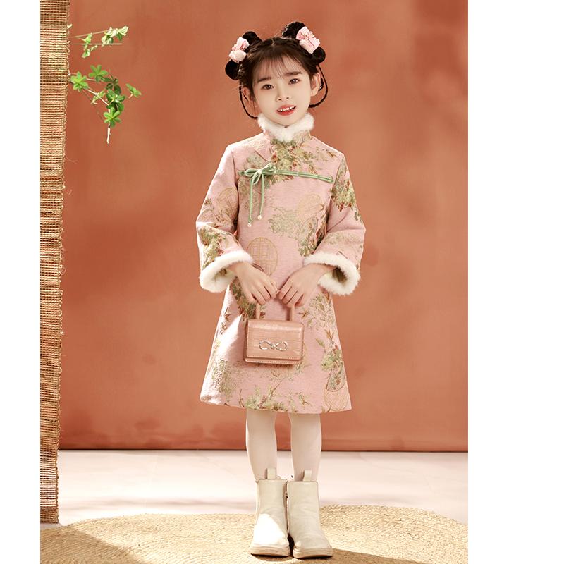 チャイナ ドレス かわいい 子供 韓服 秋冬 レトロ 衣装 唐装 裏起毛 厚手 ガール ベビー 長袖 中国風 キッズ ワンピース