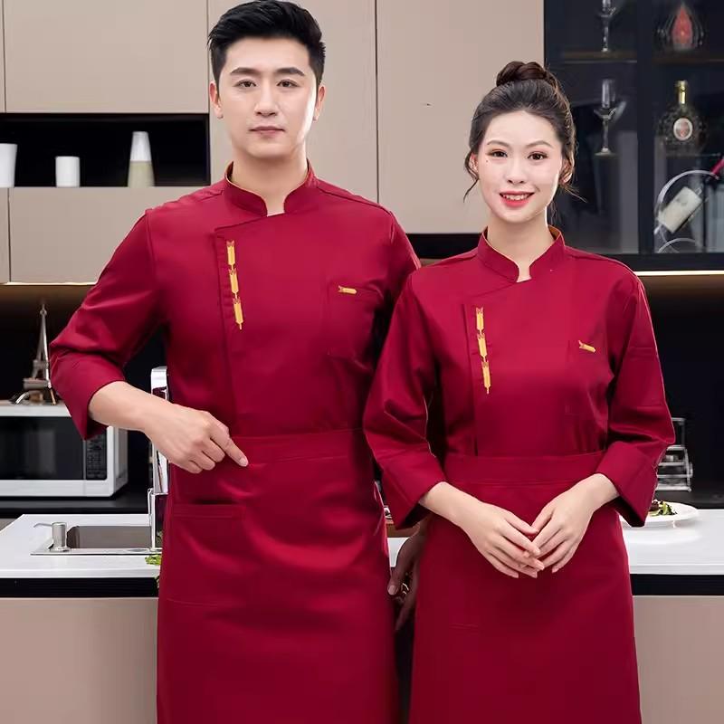 コック服 ホテルスタッフ ユニフォーム 厨房 制服 洋食屋 シェフ オーバーオール 長袖 メンズ ケータリング 食堂 レストラン キッチン 作業着 ベーキング ケーキ 女性