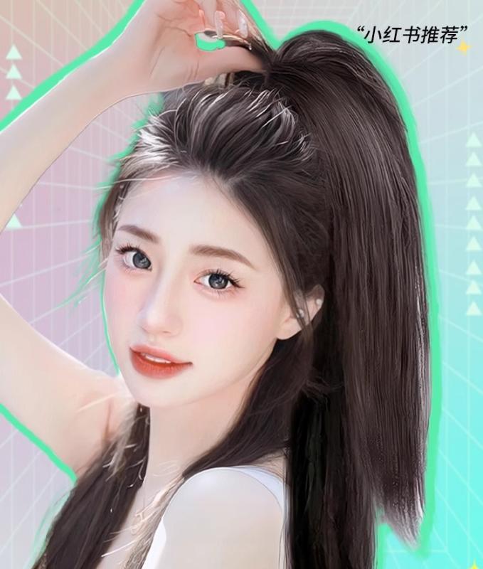 女性用 ウィッグ ワンタッチ おしゃれ ポニーテール ウィッグ ナチュラル シミュレーション フル 人毛 ハーフ ハイ ポニーテール ハイライト フェイク ポニーテール