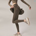レディース ヨガ パンツ ハイウエスト ヒップ リフト フェイク ツーピース フィットネス パンツ アウターウェア ニング スカート パンツ トレーニング スポ...