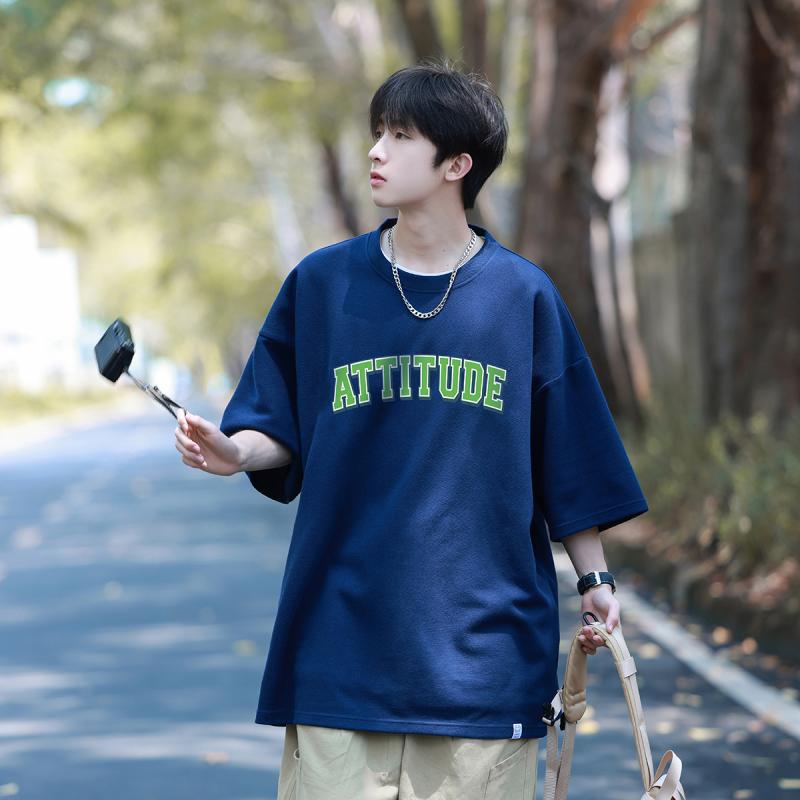 大きいサイズ メンズ Tシャツ プリント 夏 薄手 ゆったり ラウンドネック トップス 半袖 綿 ウール 白 ネイビー 通気性 おしゃれ カジュアル 普段使い シンプル