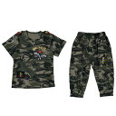 キッズ トップス 半袖 Tシャツ 夏 ジュニア セットアップ ラウンドネック クロップドパンツ ワッペン 個性的 カジュアル 緑 迷彩柄