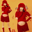 マタニティ おしゃれ ファッション フォト スタジオ 秋冬 赤 お祝い 妊婦 思い出 記念 写真 かわいい ママ 自宅 撮影 フリーサイズ セット カジュアル レッド
