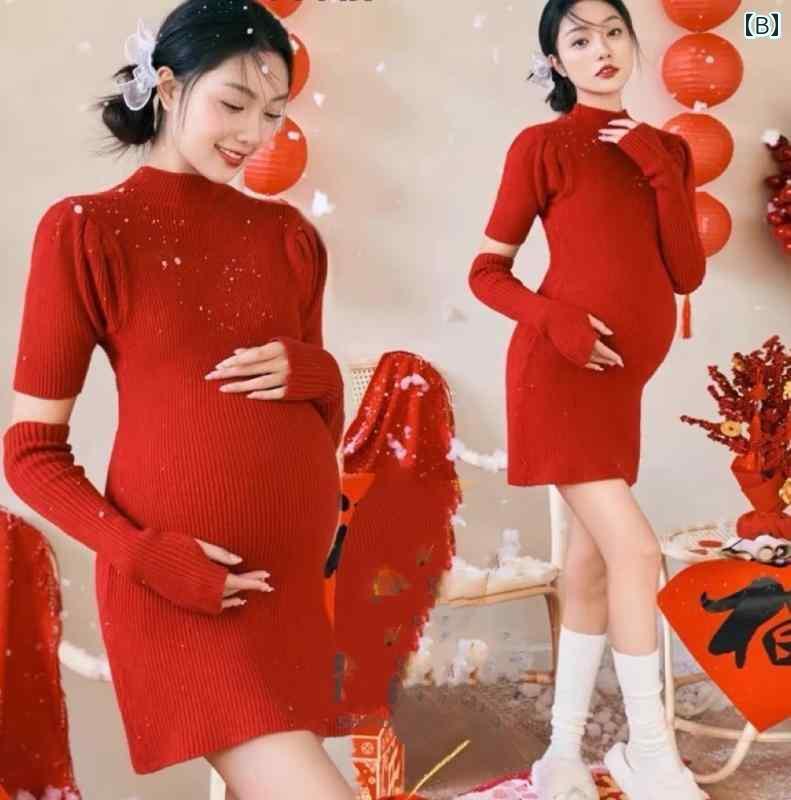 マタニティ ドレス フォト 衣装 おしゃれ 妊婦 思い出 記念 写真 白 アート さわやか ママ ホワイト レッド 赤 シンプル かわいい セット 半袖 撮影 フォト