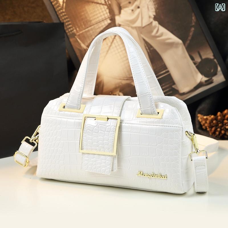 ハンドバッグ おしゃれ レディース ワニ柄 ポリエステル 牛革 クロコダイル 柄 ママ バッグ大容量 ショルダーバック クロス ボディ ボストンバック ミディアム 牛スプリットレザー