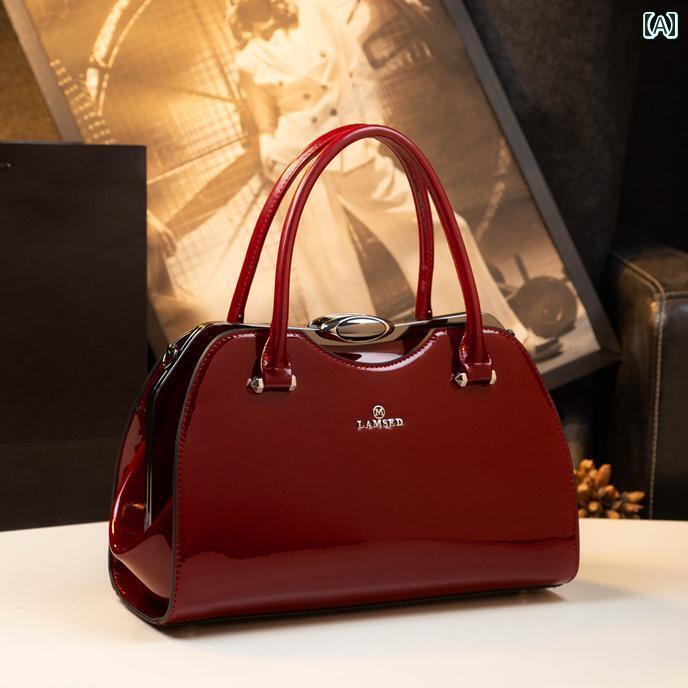 ハンドバッグ レディース おしゃれ ミディアム 立体バッグ 牛スプリットレザー 女性用 ショルダーハンドバック クリップ ポリエステル ボストンバック レトロ ラウンドボックス