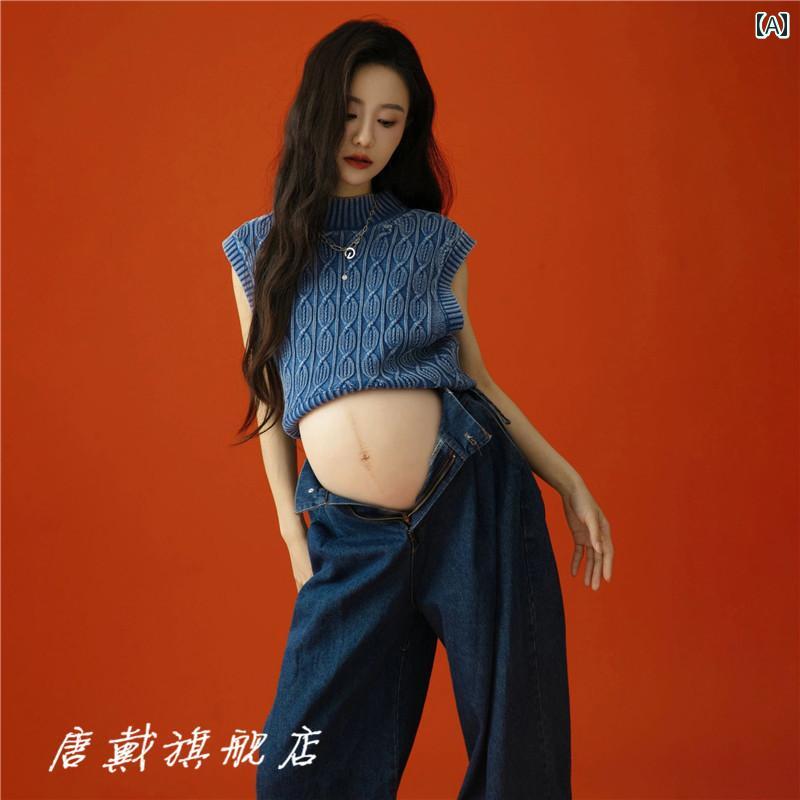 フォト 衣装 マタニティ おしゃれ 記念 思い出 スタジオ 写真 レトロ 妊婦 魅惑的 ジーンズ 撮影 フリーサイズ ワンピース セット カジュアル ドレス かわいい