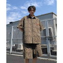 ヒョウ柄 半袖シャツ メンズ アメリカン ヴィンテージ風 大きいサイズ 夏 ショートパンツ 七分袖 ゆったり トップス ボトムス 上下セット 前開き ボタン 襟 カジュアル レジャー お出かけ 普段使い プリント かっこいい