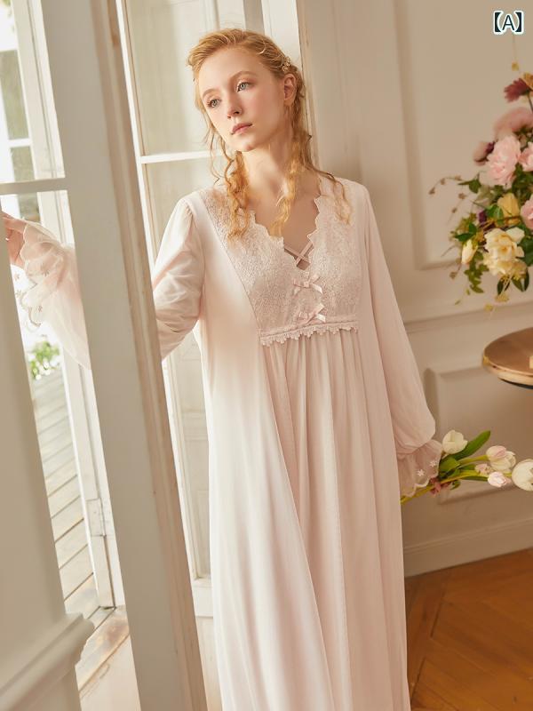 楽天モズラボネグリジェ パジャマ 宮殿風 レディース 長袖 シフォン ワンピース ドレス シンプル フレンチ ルーム ナイト ホームウェア