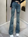 レディース フレア デニムパンツ ブーツカットロングパンツ ハイウエスト すっきりシルエット 美脚 美尻 脚長 細見え スタイリッシュ カジュアル おしゃれ かわいい 普段着 旅行 女子会 レジャー