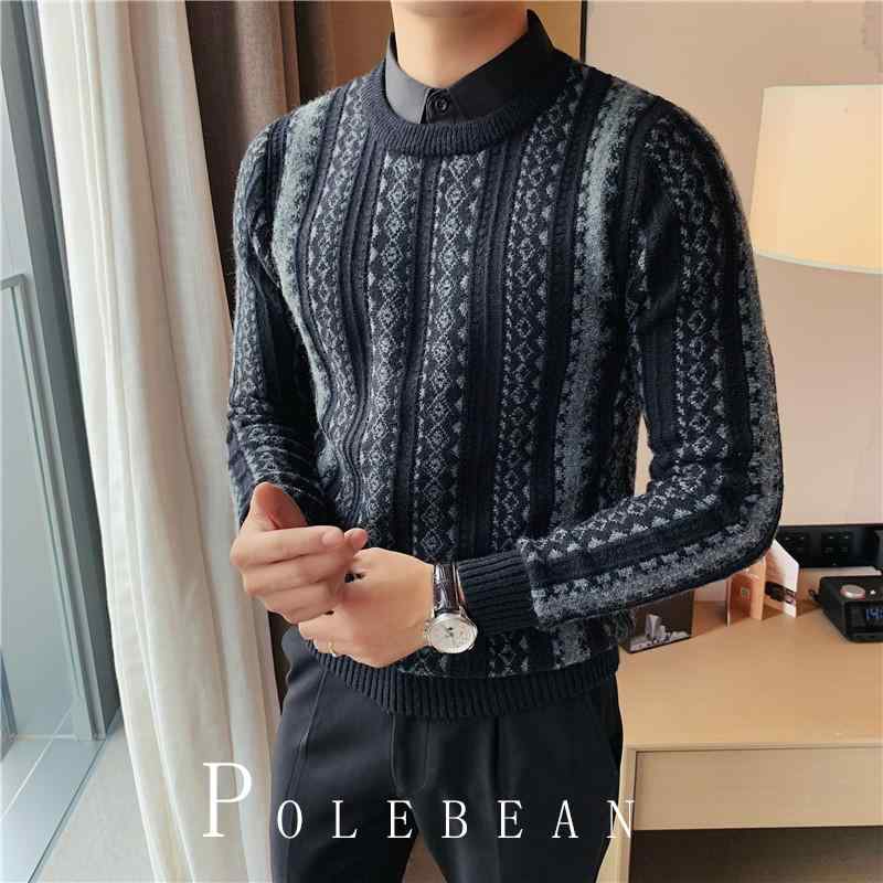 メンズ セーター フォーマルフェイク 2ピース 紳士服 スーツインナー カジュアル 暖かい 防寒対策 秋冬 スリムフィット 韓国 ビジネス カジュアル レイヤリング トップス