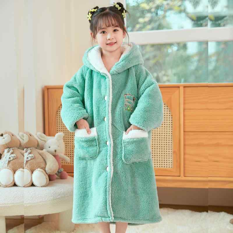 キッズ パジャマ ナイトウェア バスローブ ネグリジェ リラックス ウェア ルームウェア フード付き 暖かい ガウン 厚手 衣料品 親子 子供 秋冬