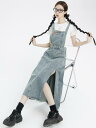 オーバーオール サロペット ジャンスカ レディース シック 韓国 夏 スリット デニム サスペンダー ドレス ミモレ丈 スカート ファッション スリム ミモレ丈 ライトブルー カジュアル プルオーバー