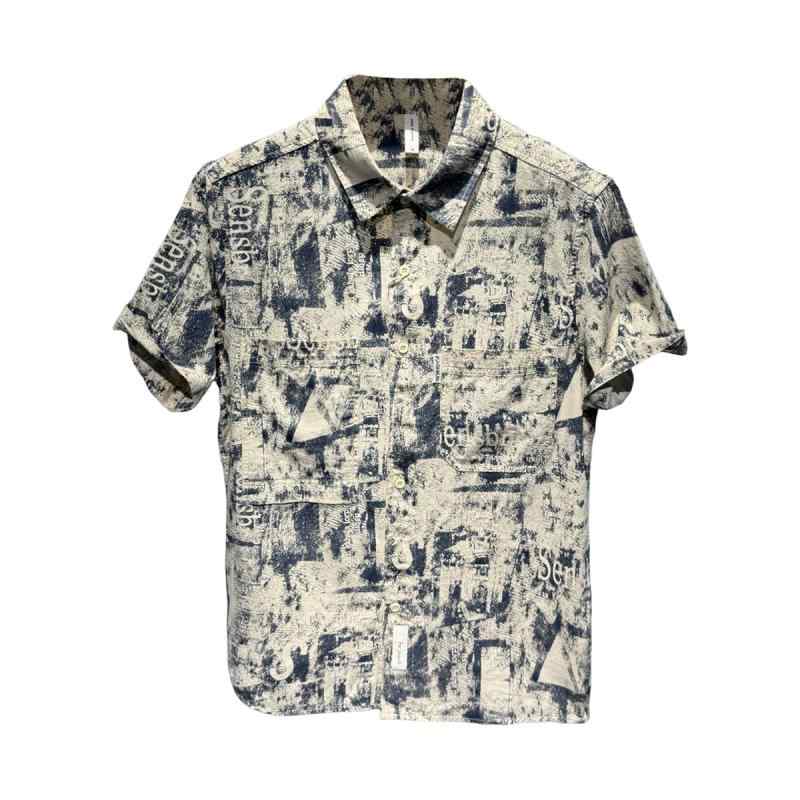 Casual Shirts - 柄シャツ メンズ 半袖 夏 ヴィンテージ風 大きいサイズ ゆったり トップス ポケット プリント 個性的 カジュアル スタイリッシュ 緑 青