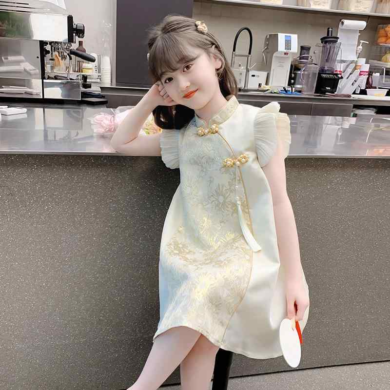 ・カテゴリ: 旗袍、唐装、民族衣装・スタイル: 中式・主な素材: 綿・厚み: 普通・カラー展開: ゴールド・サイズ展開: 110cm、120cm、130cm、140cm、150cm、160cm・対象: 女の子、中大童（8歳以上、140cm以上）