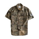 迷彩柄 シャツ 夏 メンズ トップス 半袖 洗濯可能 マルチポケット アウトドア 釣り レジャー シンプル カジュアル スタイリッシュ ミリタリー 緑 カーキ 青