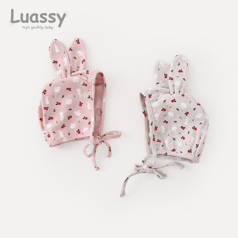 ボンネット帽 新生児 綿 ウサギ 耳 かわいい ベビー ファッション 赤ちゃん 帽子 春秋 薄手 コットン ピンク アプリコット 幼児 男の子 女の子 花柄プリント