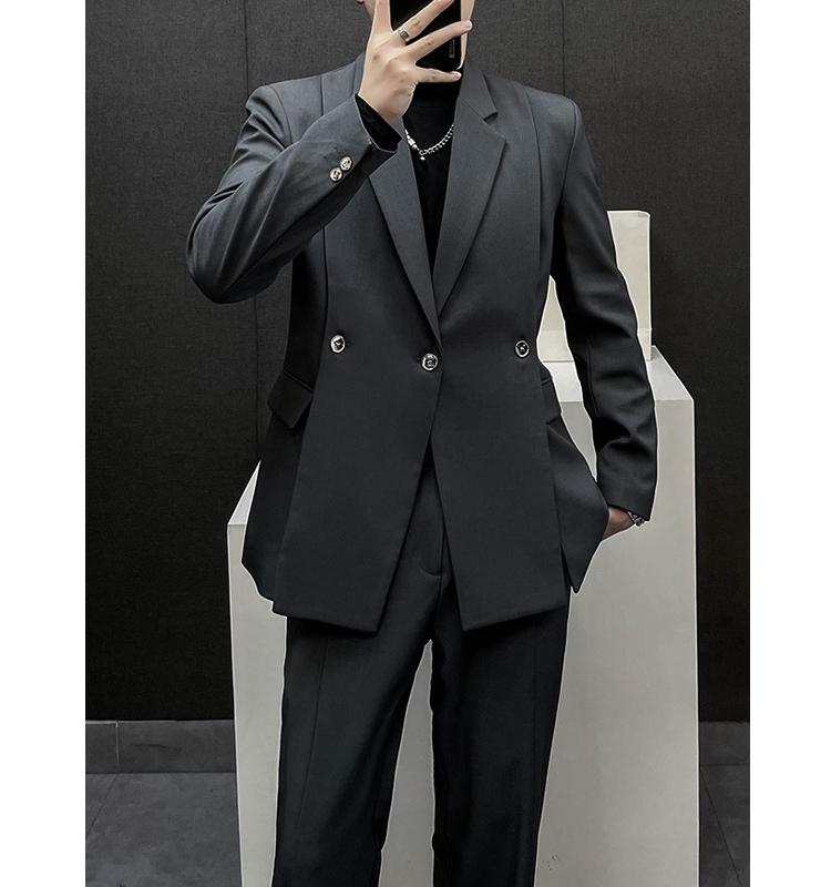 メンズ おしゃれ着 男性用 スリット スーツ ツーピース スーツ ハイエンド カジュアル ショルダーパッド スーツ ワイドレッグ パンツ スーツ