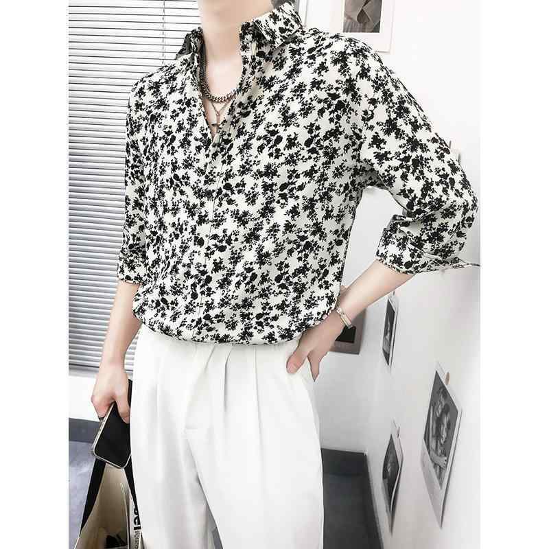 メンズ トップス シャツ かっこいい おしゃれ着 ミッド スリーブ しわ防止 メンズ トップス シャツ かっこいい ハイエンド 高級感 花柄 シャツ 夏 シフォン 七分袖 花柄 シャツ 涼し気