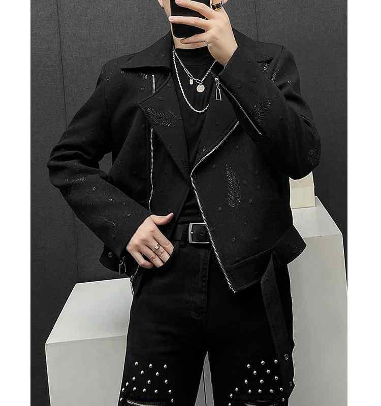 ライダース ジャケット かっこいい おしゃれ着 リーフ オートバイ ジャケット 秋 韓国 ファッション カジュアル ブラック ショート ジッパー フレグランス ジャケット