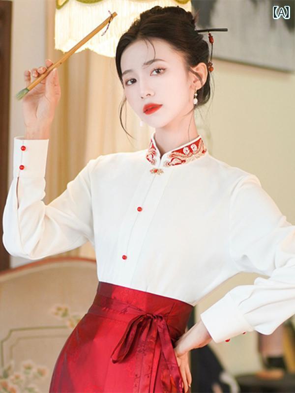 漢服 チャイニーズ COS 民族衣装 レディース 婦人服 女性用 トップス ブラウス シャツ スタンドカラー スカート ロング ボトムス チャイナ風 秋冬