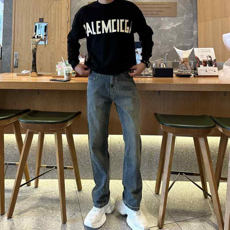 デニムパンツ メンズ おしゃれ着 Gパン カジュアル 秋 クラシック スモール ストレート スリム フィット 高ストレッチ トール スリム ジーンズ