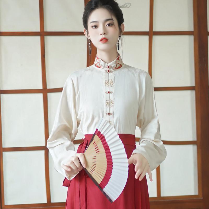 レディース ファッション チャイナ風 刺繍 漢服 トップス 春秋 女性用 スカート シャツ ダブルブレスト..