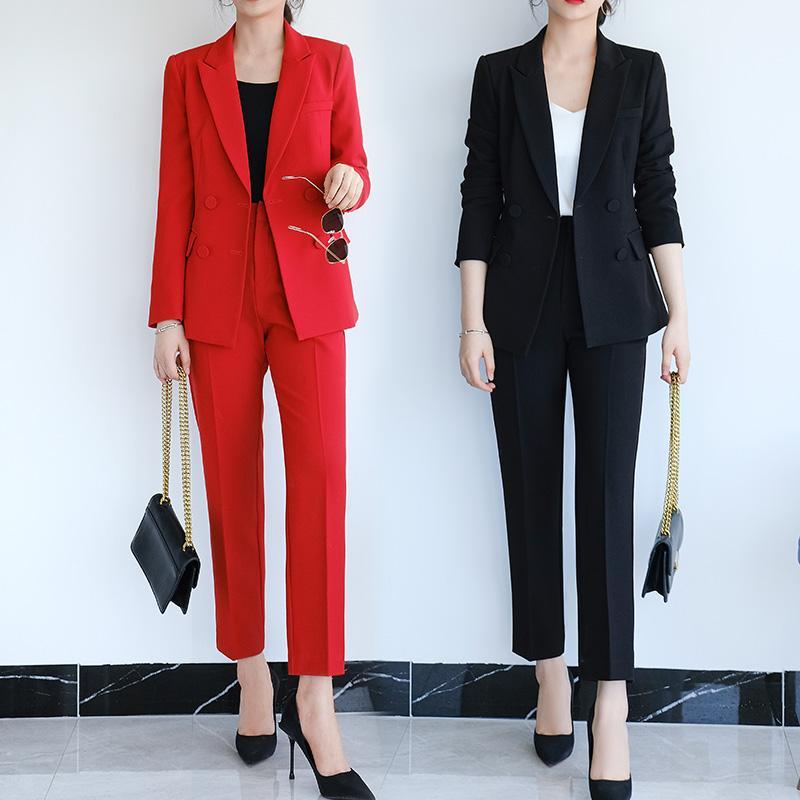 レディース ファッション トップス スーツ セット ジャケット ブレザー ズボン パンツ ロング ハ