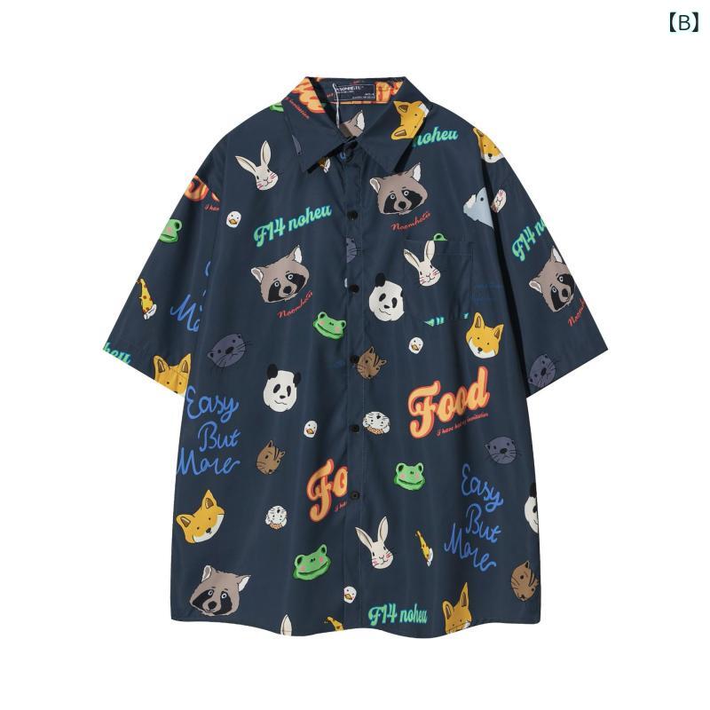 シャツ 男女兼用 ポリエステル ハワイアン ストリート ヒップホップ 総柄 半袖 通気性 ゆったり ルーズフィット ペアルック カップル カジュアル アロハシャツ リゾート 着回し 夏服