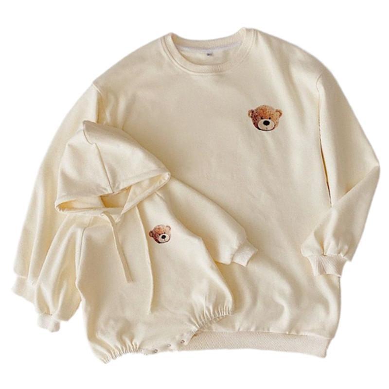 ロンパース ジャンプスーツ おしゃれ ファッション 赤ちゃん トレーナー スウェットシャツ 大人 親子 リンクコーデ ペアルック 秋冬 カジュアル クマ 韓国 プルオーバー キッズ 子供