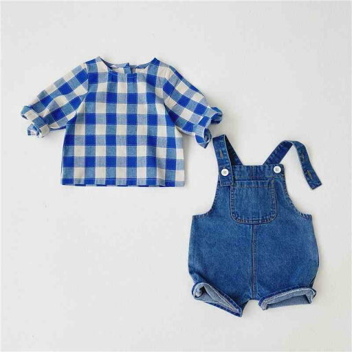 デニムオーバーオール シャツ トップス 2点セット 男の子 女の子 春夏 チェック柄 おしゃれ ファッション 赤ちゃん用品 キッズ 子供 韓国 コットン ブルー デニムオーバーオール シャツ トップス 2点セット 男の子 女の子 春夏 チェック柄 おしゃれ ファッション 赤ちゃん用品 キッズ 子供 韓国 コットン ブルー